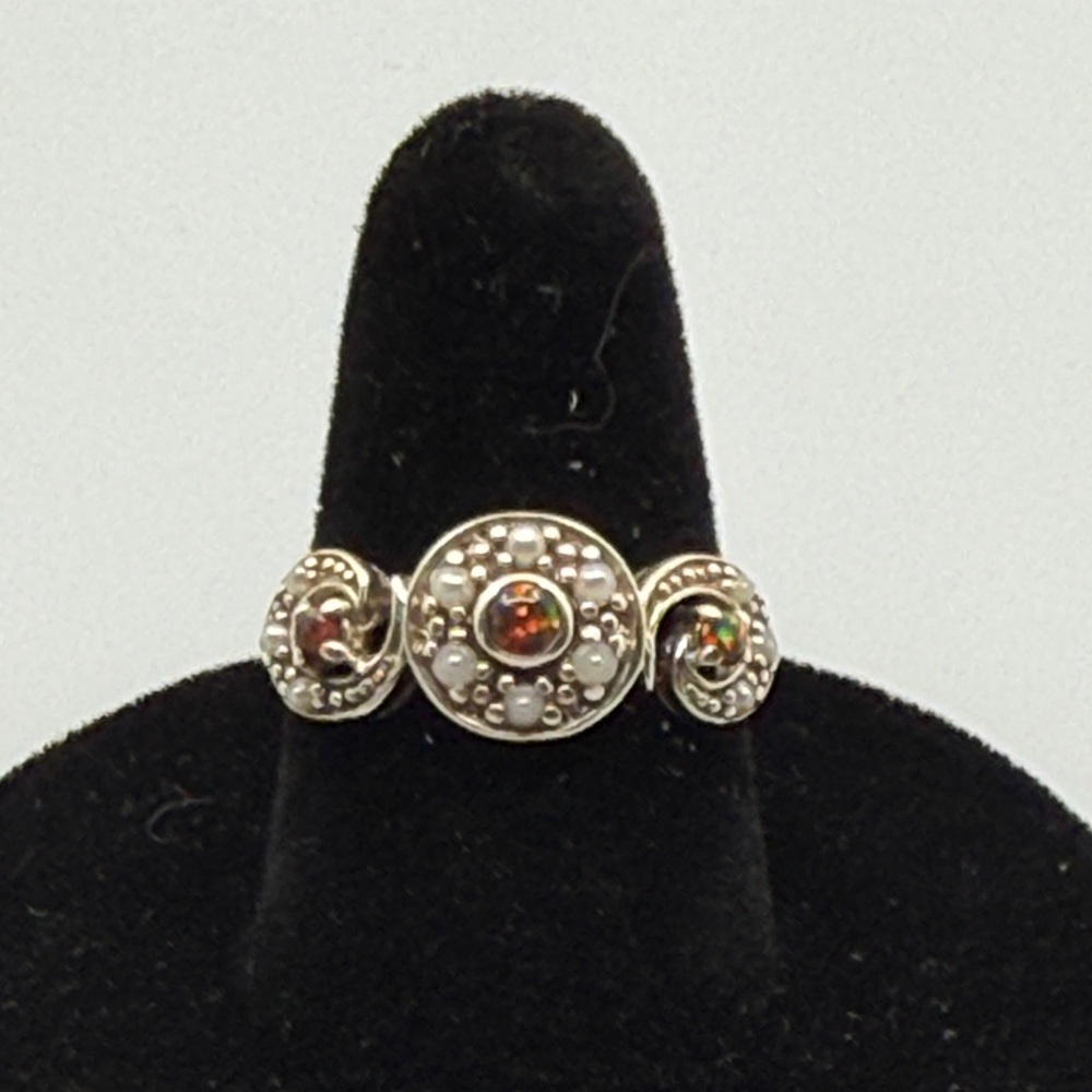 Opals and Peales 925 Silver and Red Gemstone Ring